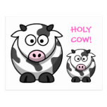 HOLY COW Cartoon Pink Nose Cow Funny Postcard