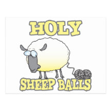 holy sheep balls funny unraveling yarn sheep post cards