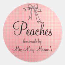 Homemade Peaches Label-Peach Gingham Sticker