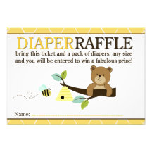 Honey Bear and Bee Shower Diaper Raffle Card Custom Invite