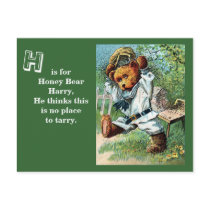 Honey Bear Harry - Letter H - Vintage Teddy Bear Postcard