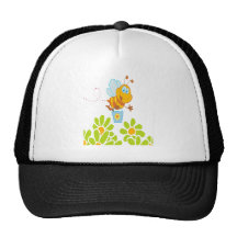 honey bee collecting honey in garden cartoon mesh hat