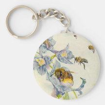 Honey Bees & Morning Glory Flowers EZ2 Customise Keychains