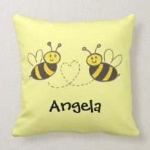 Honey Bees with Heart Throw Pillows