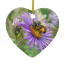 Honeybee on Fall Asters Christmas Ornament