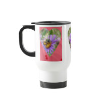 Honeybee on Fall Asters Heart Coffee Mugs