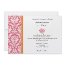 Honeysuckle and Coral Damask Wedding Invitation