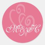 Honeysuckle Pink Initials Hearts Wedding Stickers