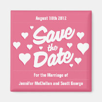 Honeysuckle Pink Save the Date Hearts Save the Dat magnets