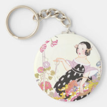 Honeysuckle Vine and Girl with Cut Flowers Keychain