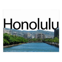 Honolulu skyline with Honolulu in the Sky Postcards