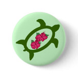 Honu with hibiscus flowers button