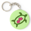 Honu with hibiscus flowers key chain keychains