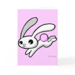 Hop the rabbit with fluffy pink tail greeting card