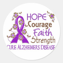 Hope Courage Faith Strength 3 Alzheimer's Disease Round Stickers