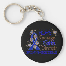 Hope Courage Faith Strength 3 Huntington's Disease Keychain