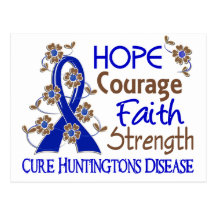 Hope Courage Faith Strength 3 Huntington's Disease Post Cards