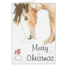 Horse and robin on Christmas morning Greeting Card