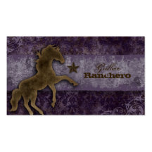 Horse Business Card Western Vintage Damask Purple