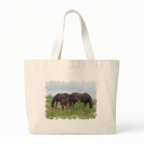 Horse Family Grazing Canvas Bag