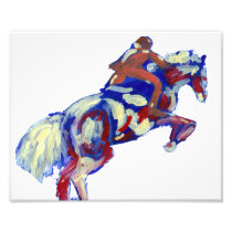 Horse Jumping Abstract Blue White Orange theme Photograph