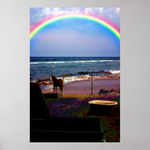 Horse Land Sea Rainbow Print