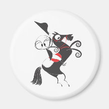 Horse rider performing pirouette rearing up refrigerator magnets