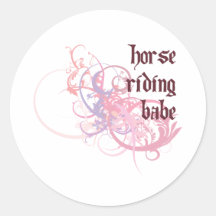 Horse Riding Babe Round Stickers