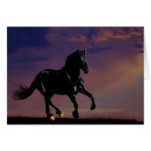 Horse silhouette galloping free at sunset greeting card