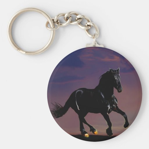 Horse silhouette galloping free at sunset keychain