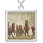 Horses cresting small hill during roundup, 2 personalized necklace