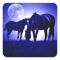 Horses in Blue Night Square Sticker