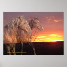 Horses in Sunrise Poster