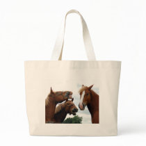 Horses laughing tote bags