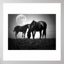 Horses & Moon Pop Art Square Poster Print