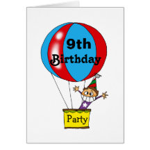 Hot air balloon 9th birthday party invitations greeting cards