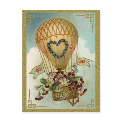 Hot Air Balloon With Flowers Valentine Cards, Gift Post Cards