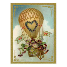 Hot Air Balloon With Flowers Valentine Cards, Gift Post Cards