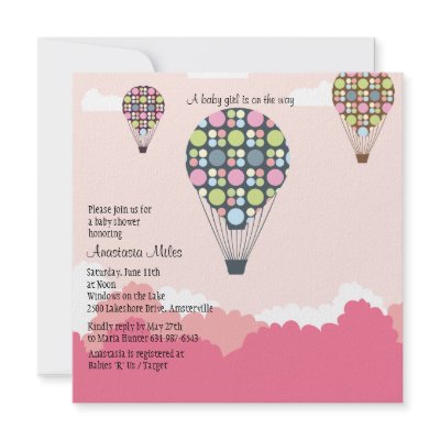 Hot Air Balloons Baby Shower Girl Invitation