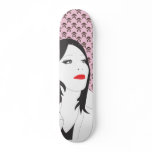 Hot chick with red lips skulls skateboard