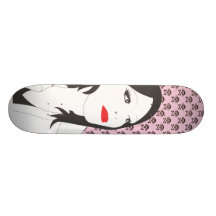 Hot chick with red lips skulls skateboard