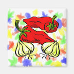 Hot Chilli Pepper and Onion Graphic Magnet