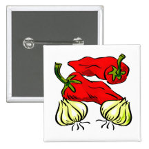 Hot Chilli Pepper and Onion Graphic Pins