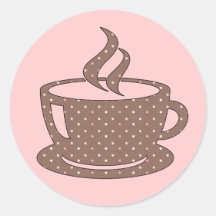 HOT CUP OF COFFEE ROUND STICKERS