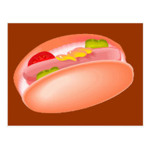 Hot dog on a bun with all the fixin's postcard