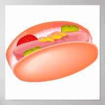 Hot dog on a bun with all the fixin's print