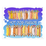 Hot Dog Parade with blue background Post Cards