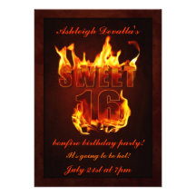 Hot Fire Sweet 16 Bonfire Party Invitation