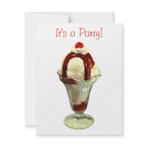 Hot Fudge Sundae Retro Ice Cream Invitation
