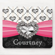 Hot Pink and Black Damask Diamond Mouse Pad Rhines